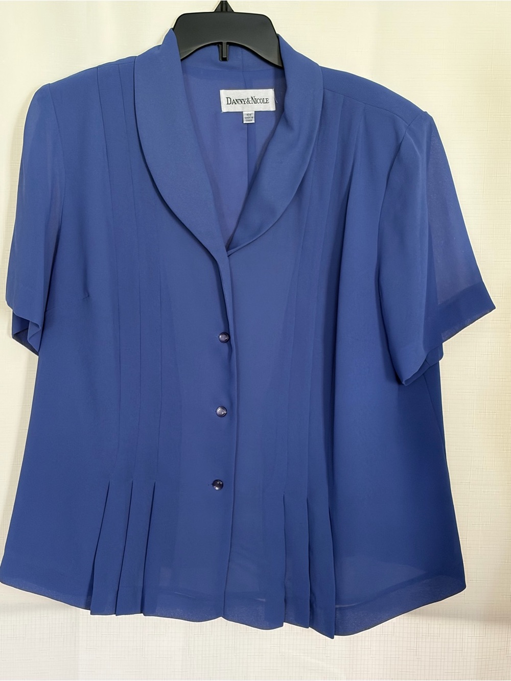 Danny & Nicole Royal Blue Short-Sleeve Pleated Blouse